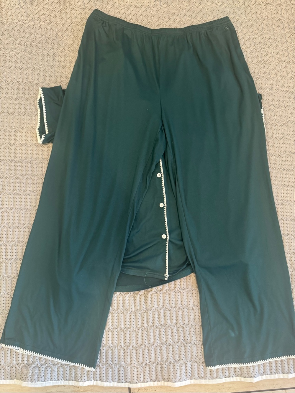 Womens Short Sleeve Button-Front Pajama Set - Dark Green - Picture 3 of 5